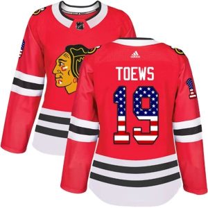 Damen Chicago Blackhawks Trikot Jonathan Toews 19 Rot USA Flag Fashion Authentic